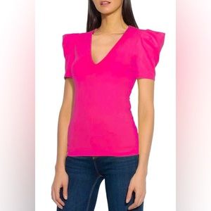Pleated Sleeve Deep V Top in Peony by Susana Monaco